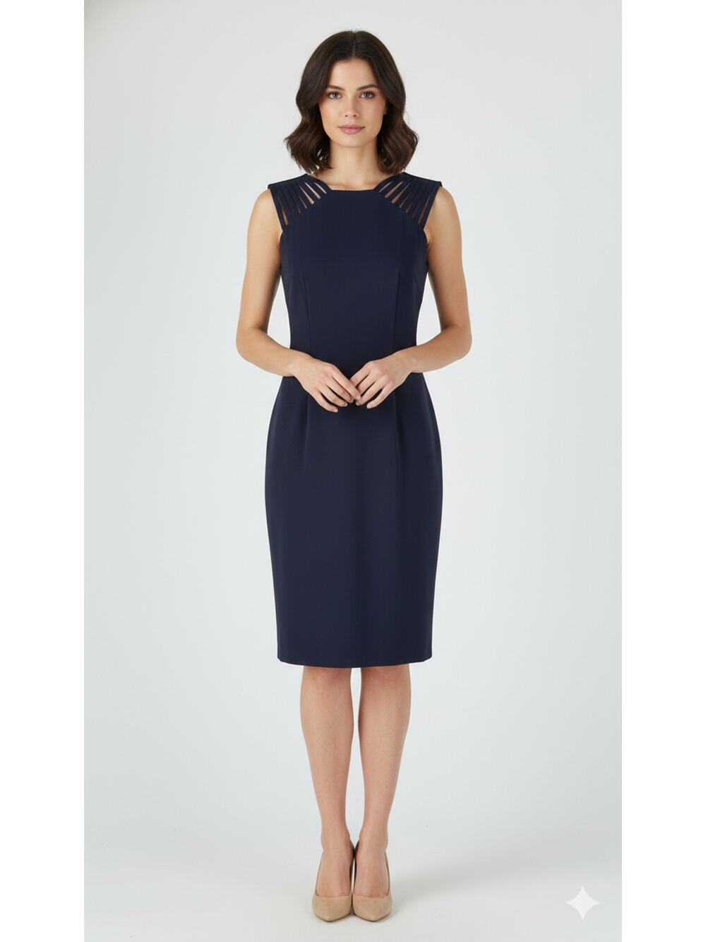 Antonio Melani Womens Strappy Sleeveless Sheath Dress Back Zip Navy Blue Size 4